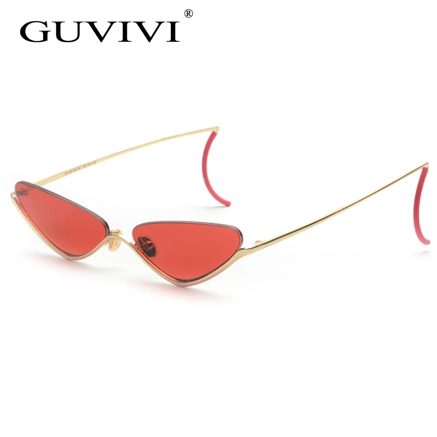 

GUVIVI Small len Cat eyes Fashion sunglasses flat top 2019 New women Brand designer OEM uv400 Cat sunglasses, Pink;rose gold;red;blue;green