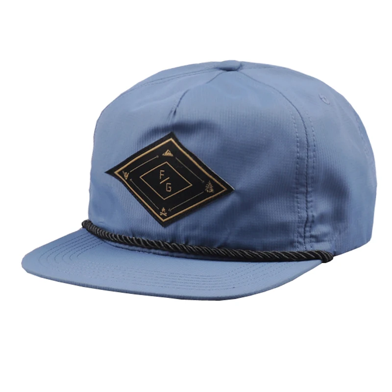 Custom Logo 5 Panel Unstructured Plain Blank Nylon Snapback Cap Hat With Rope Buy Cap Hat With
