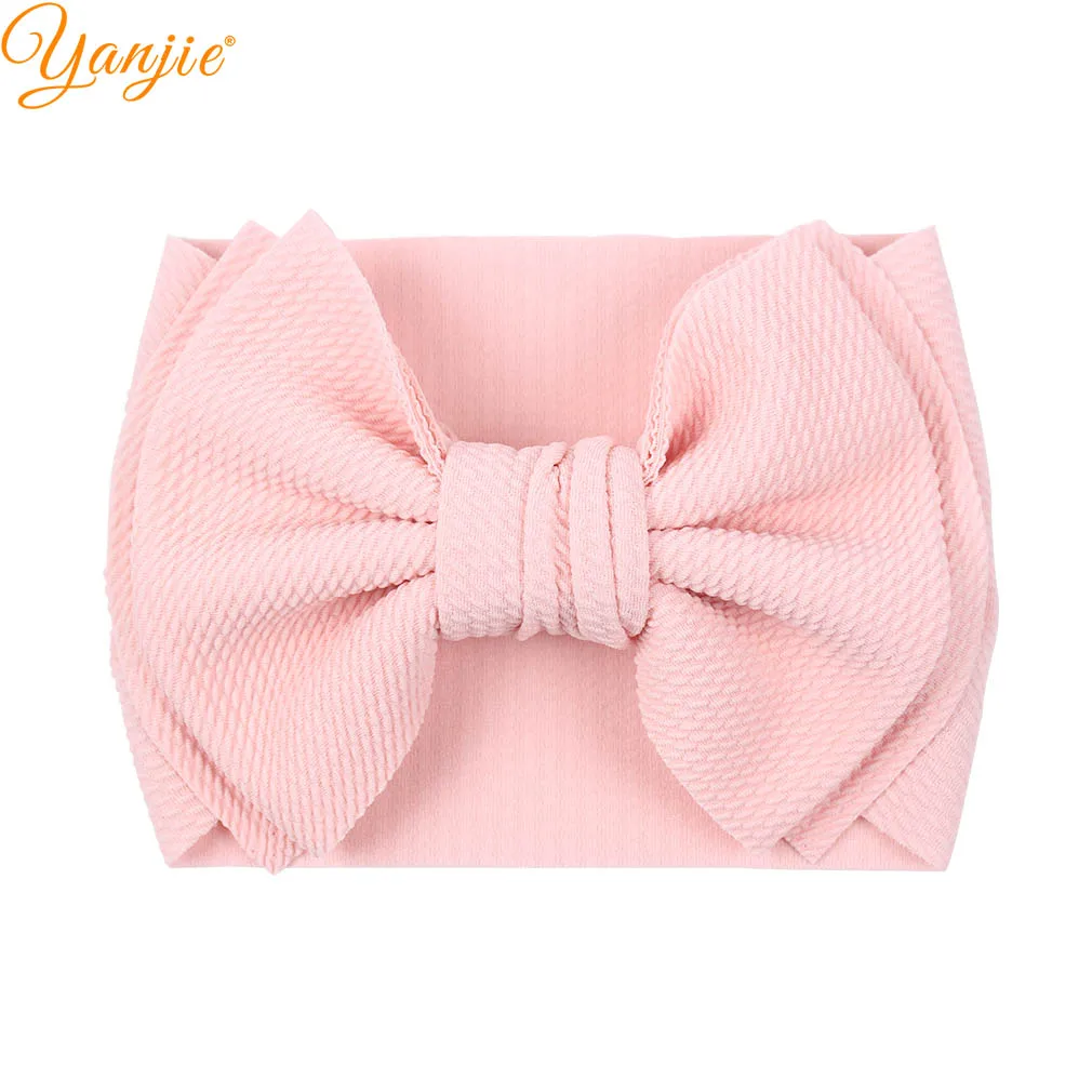 7" Kids Big Bow Soft Elastic Waffle Headband 2019 Hotsale Solid Color