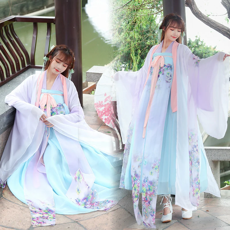 

Chinese Traditional Women Hanfu Dress Fairy Princess Dresses Hanfu Folk Dance Clothing Tang Dynasty Ancient Costume DNV10732, As picture