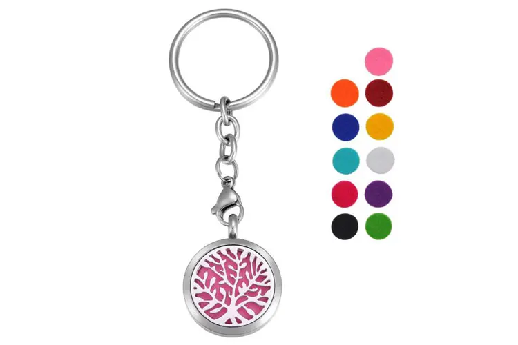 Stainless Steel Tree Of Life Hollow Round Diffuser Key Chain Essential ...