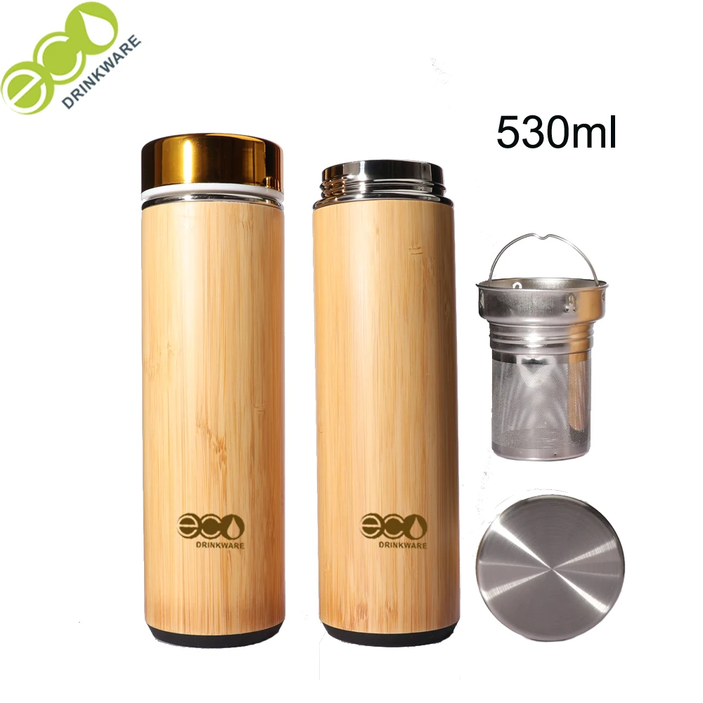

GB8067 530ML/17OZ Natural Stainless Steel bamboo Vacuum Insulated infuser bamboo thermos Wholesale