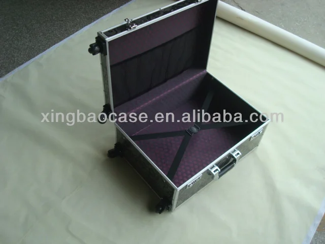 Printing sheet trolley bags handle,tempering glass case,case travel luggage with polyester and pocket inner