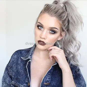 Gray Hair Weave Ponytail Hairpiece Clip In Drawstring Around Human