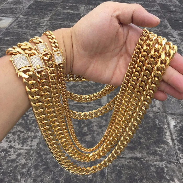 

Wholesale New Heavy Cuban Link PVD 14K Real Gold Hip Hop Chain Necklace, 18k gold;rhodium;rose gold or black