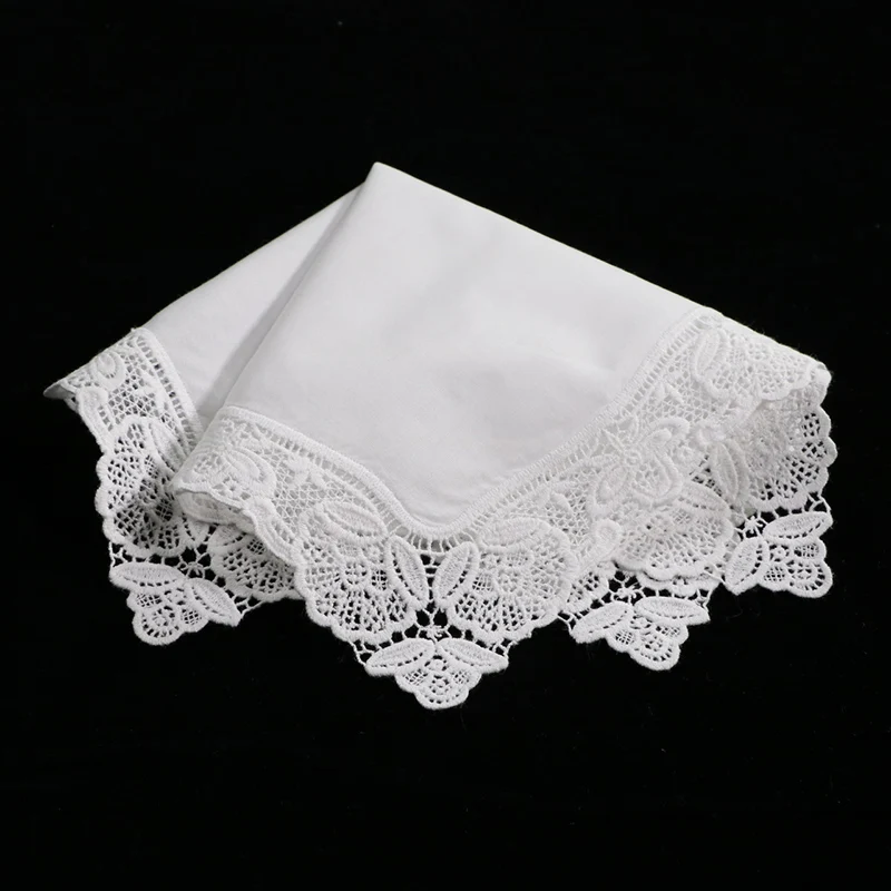 A008: White Premium Cotton Lace Handkerchiefs Crochet Hankies For Women ...