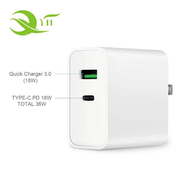 Amazon prodotto caldo 36 W Dual Port Carica Rapida di Tipo C PD Da Viaggio USB Parete adattatore di Caricabatteria per US EU UK Spina - ANKUX Tech Co., Ltd