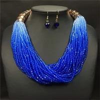 

Wholesale Fashion Costume Jewelry Bohemian Multilayer Colorful Bead Statement Necklace Earrings Set