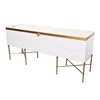 Modern Luxury French Golden Leg Marble Top White Lacquered Victorian Buffet Coffee Table with Drawer