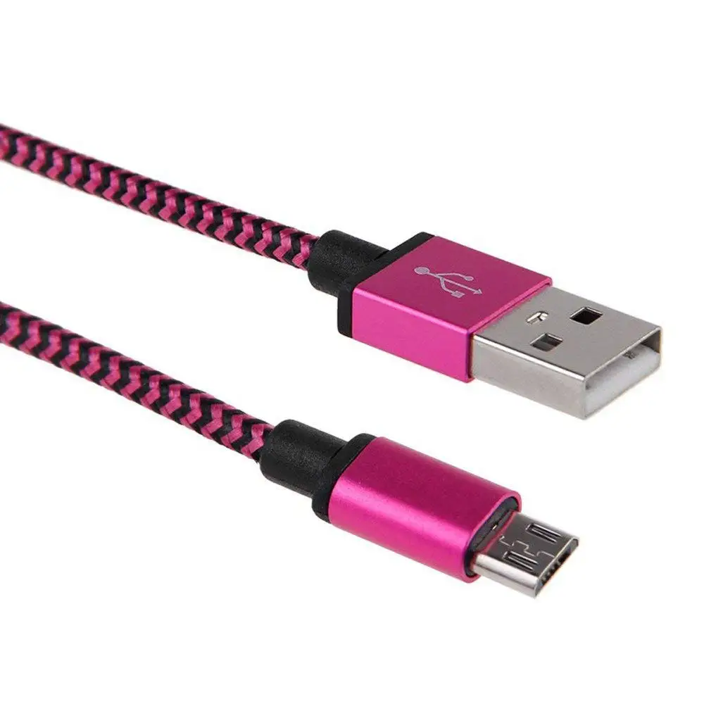 ❤️Ordee❤️ V8 2A Braided Aluminum Micro USB Data&Sync Faster Charger Cable for Android Phone (Hot Pink)