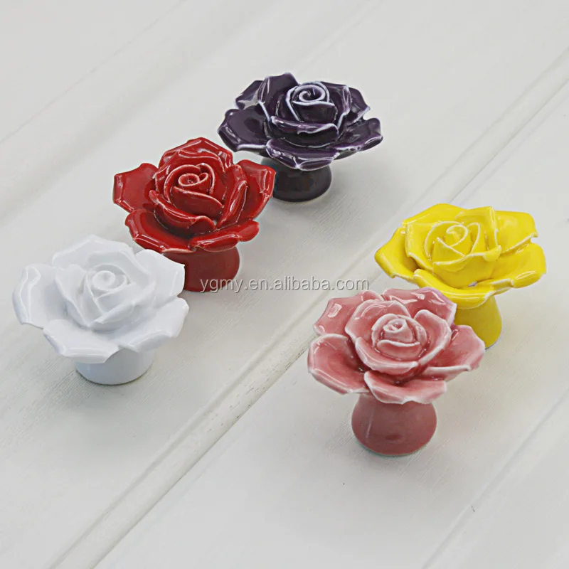 Rose Flower Handles Ceramic Knobs Flowers Kitchen Handles