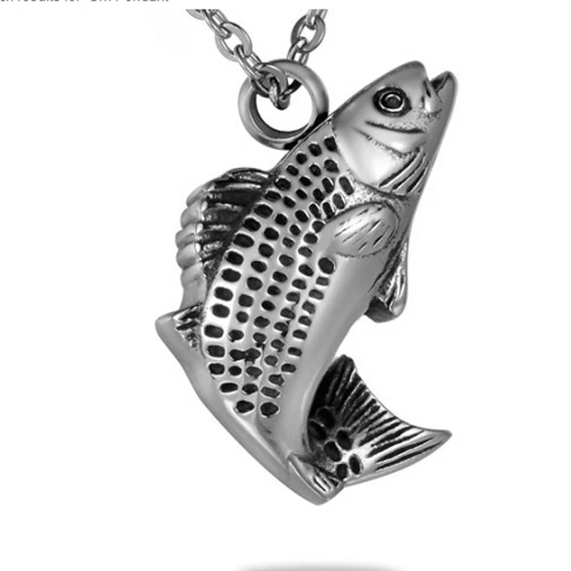 

Tone Lucky Fish Pendant Cremation Urn Jewelry Keepsake Memorial Necklace Stainless Steel, Silver