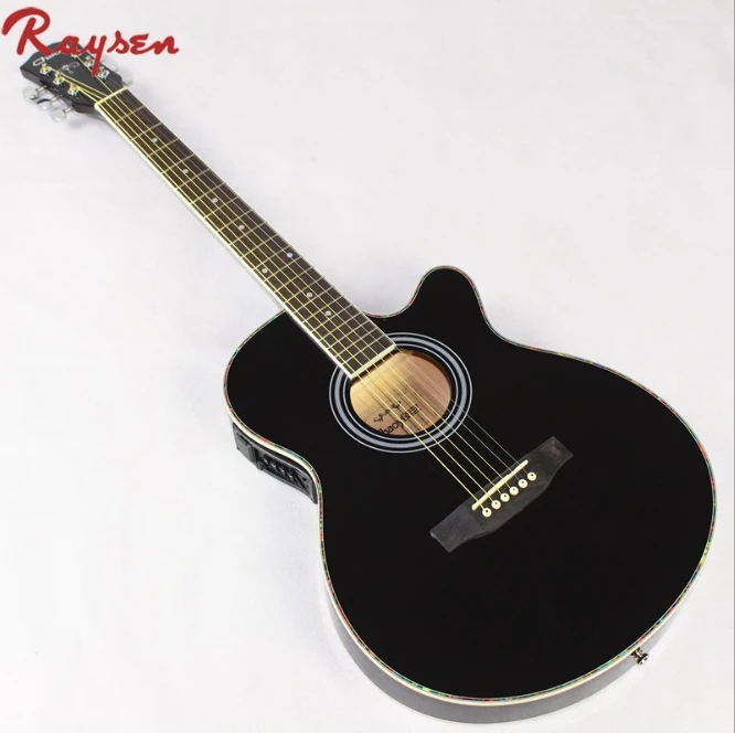 

Thin Line 6-String semi Acoustic Electric Guitar Black wooden guitar, Blue, white, natural