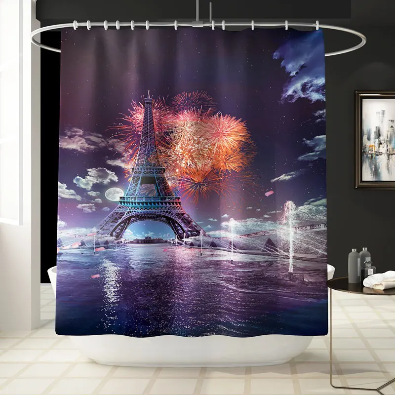 Amazon hot selling waterproof polyester fabric 4 piece bathroom rug mat and shower curtain sets