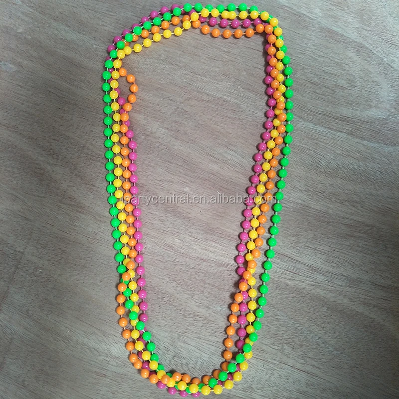 4pcs Dress Accessory Neon Metallic Plastic Beads Long Necklace 70s & 80s Shan 