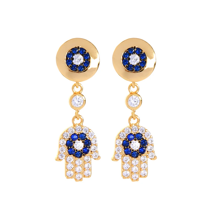

me00132 Filigree Hand Turkish Eye Zircon Earings Gold Free Shipping Items