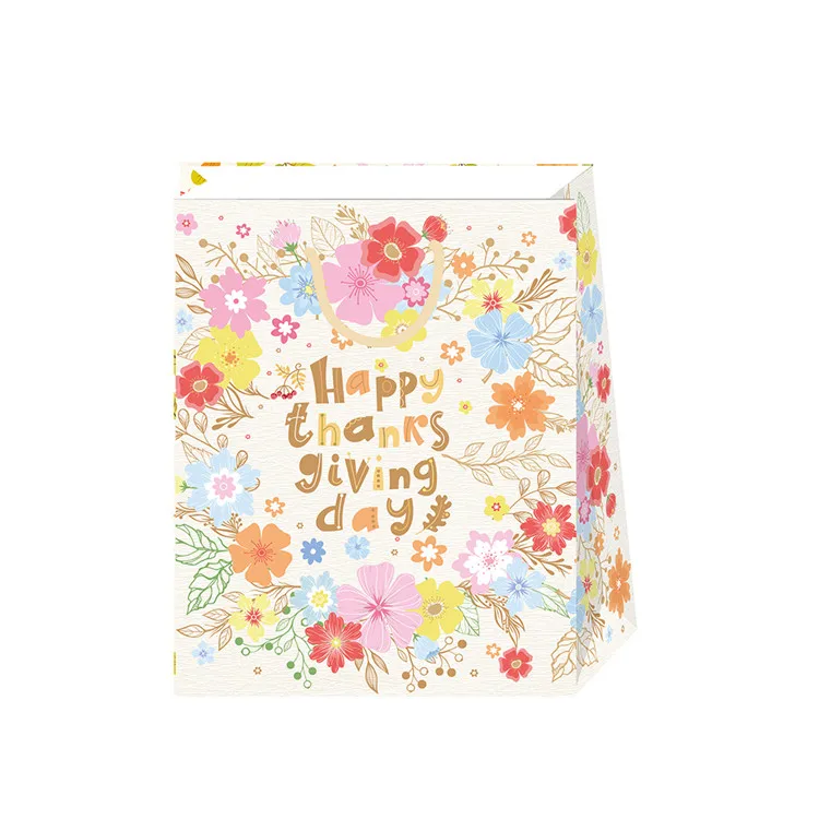 Custom Printed Free Sample Colorful Cartoon Floral Paper Gift Shopping Bag