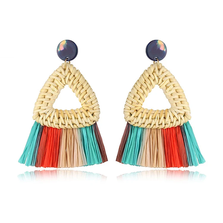 

Handmade Rattan tassel Drop Earrings for Women, As the picture shows