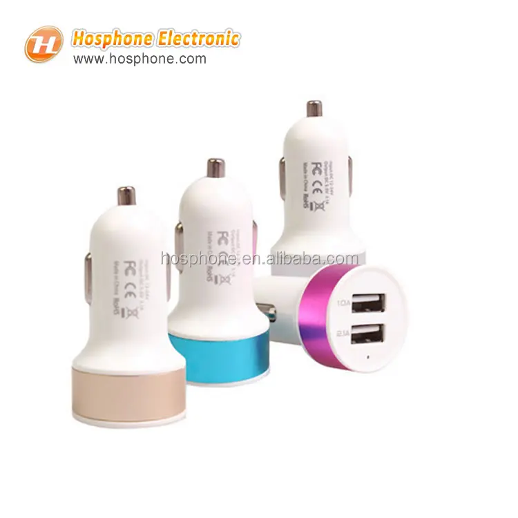 

Colorfully metal ring Dual USB Car Charger 1A 2.1A 5 -12v, N/a
