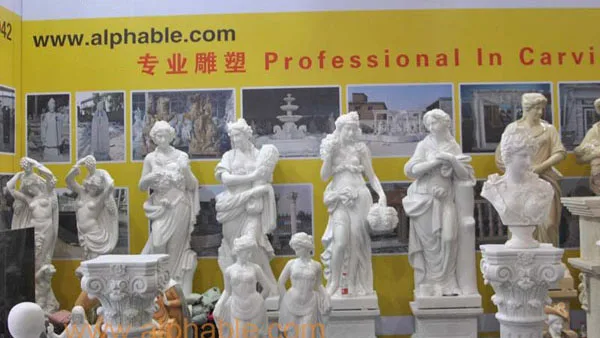 
Popular Roman Pillar Design Yellow Travertine Stone Column With Lady Statue 