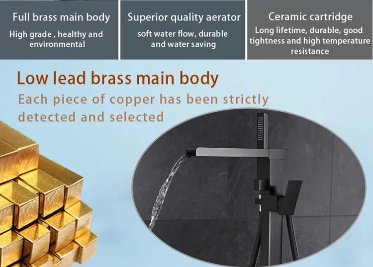 Stand alone style Contemporary  waterfall faucet matter black floor standing shower set