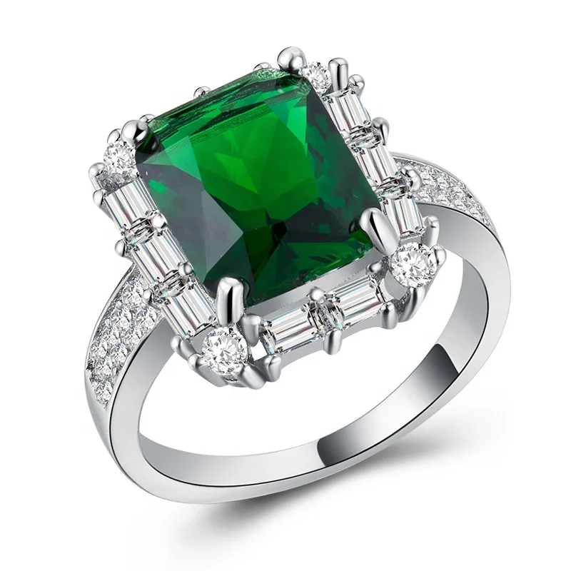 

Caoshi Dainty 925 Silver Plated Green Color Cz Diamond Womens Rings Green Stone Ring