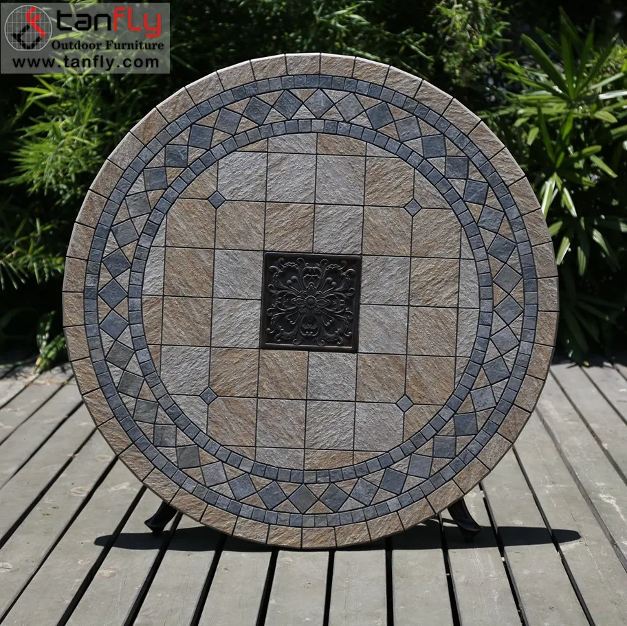 Foldable Wrought Iron Aluminium Restaurant Marble Stone Outdoor Table