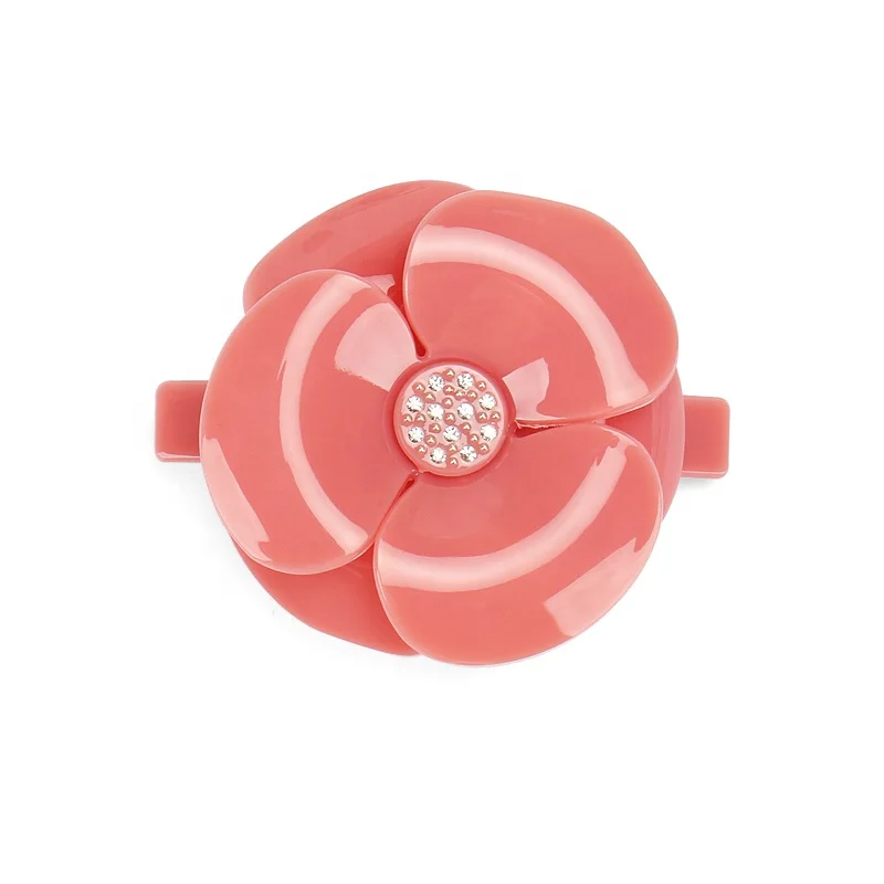 

Hot Sale Camellia Hair Barrettes Acrylic Big Size Flower Hair Clip Clear Rhinestone Hair Accessory for women, Pink;red;green;dark blue