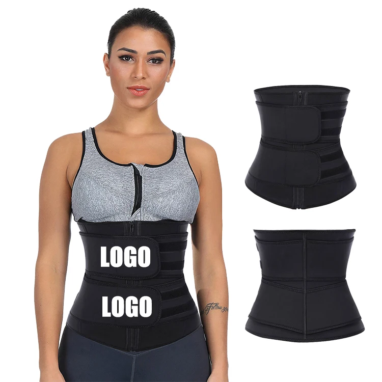 

Adjustable Compression Lose Weight Tummy Double Belt Women Jogger Workout 100% Latex Waist Trainer, Black