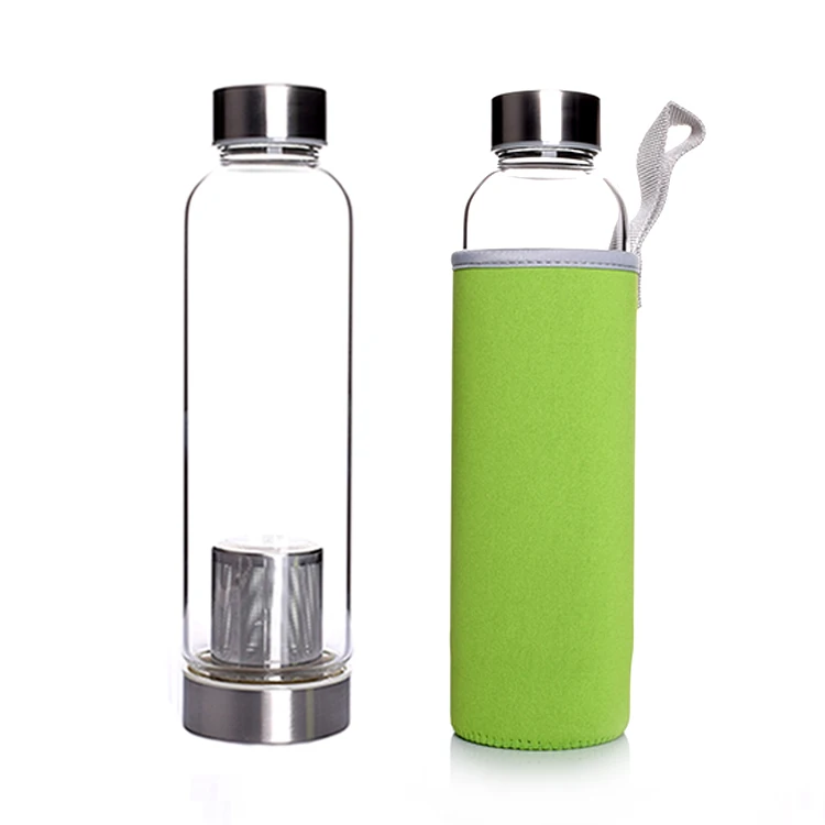 

420ml Eco-friendly Glass Water Bottle,BPA-Free Portable Sports Bottle,Leak-proof Stainless Steel with Sleeve Drinking bottle, Transparent