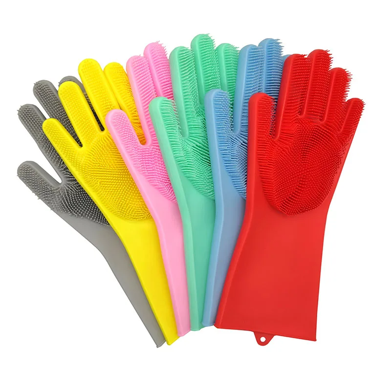 

Magic Two Sides Silicone Dishwashing Gloves with Wash Scrubber, Blue;green;yellow;red;pink;gray