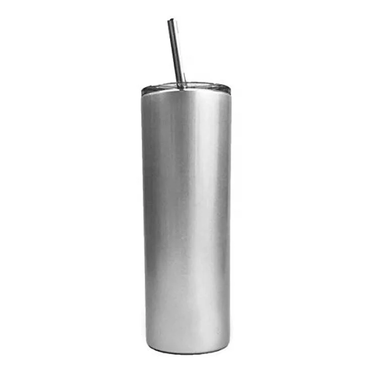 

20 oz Double Wall Vacuum Insulated Stainless Steel Skinny Tumbler with Lid, Silver