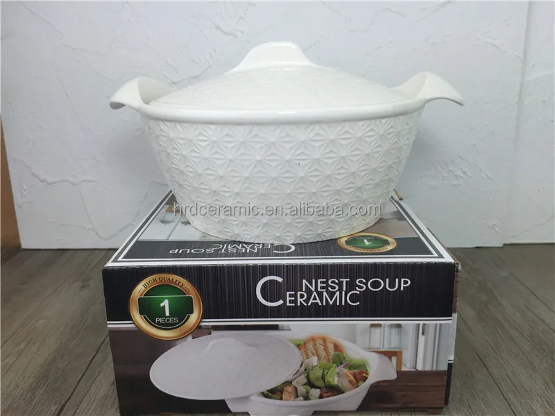 
Wholesale White ceramic soup pot ceramic bowl with Lid for daily use 