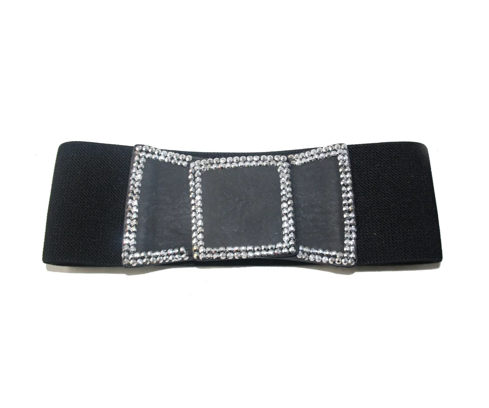 ladies black wide elastic waist belt bow tie // women polyester elasticity belts