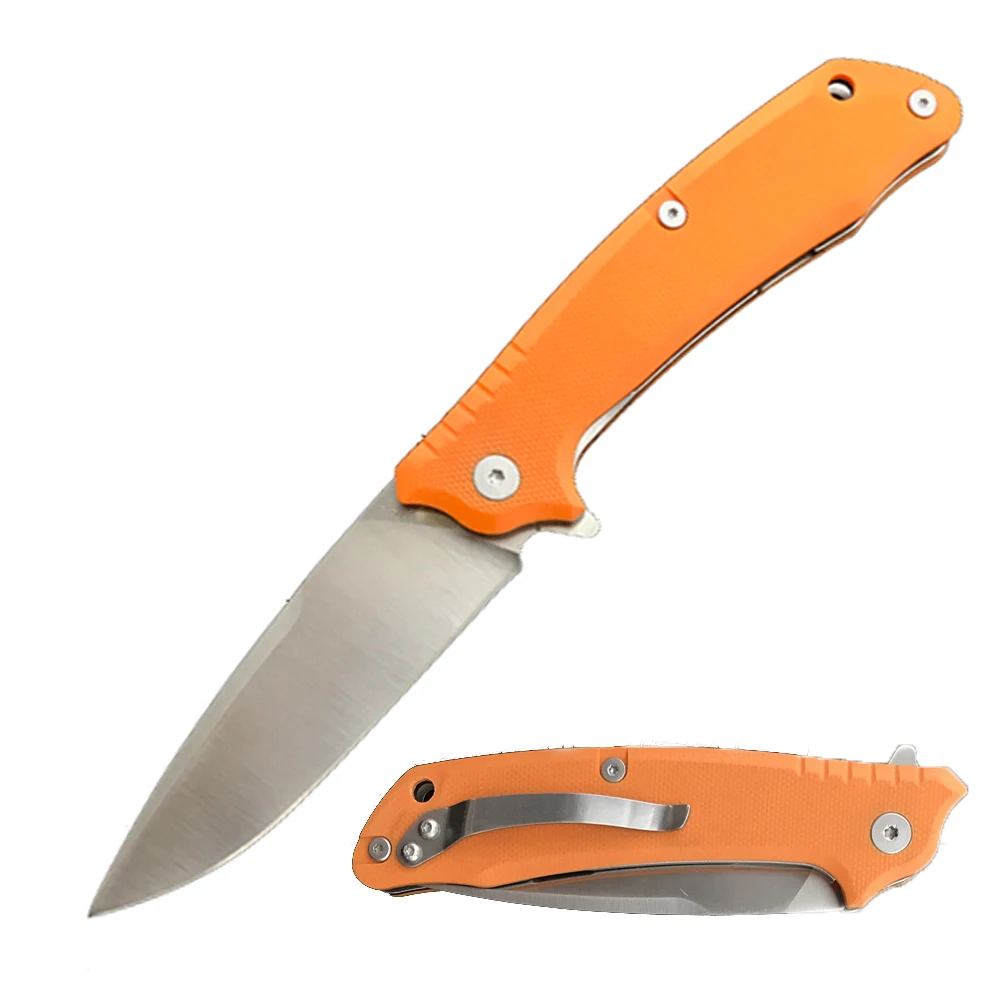 

FREE SHIPPING High performance slim design comfort grip D2 steel G10 handle material tactical folding knives for hunting, Black;orange;brown