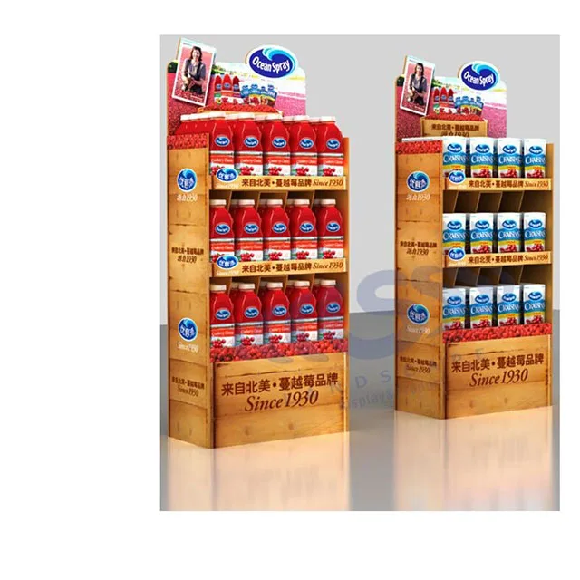 Perfect Design Paper Floor Standing Fruit Juice Display Stand For