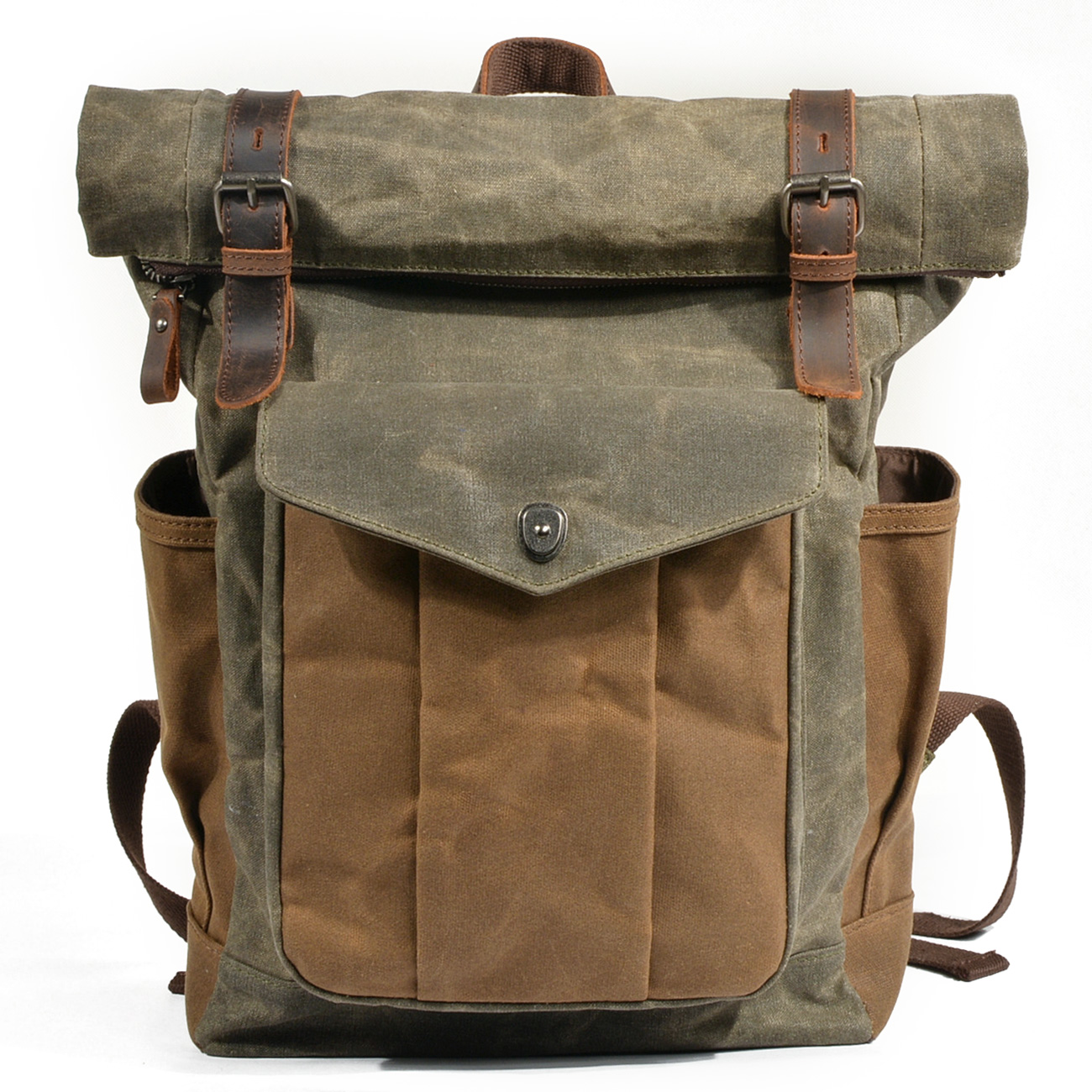 

Waterproof Canvas Trekking backpack bag leather Wholesale China Shoulder backpack bags, Coffee,army green, lake green, darkgray