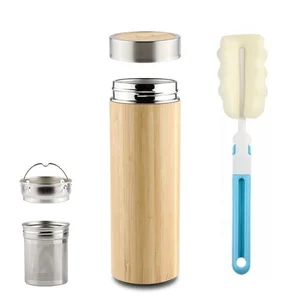 Bamboo Tea Tumbler 17 oz Double Wall Vacuum Insulated Thermos  with Stainless Steel Tea Infuser