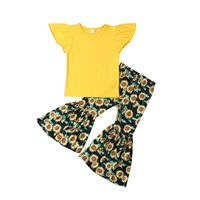 

children clothes girls Kids Baby Ruffled Yellow Top Sunflower Flared Pant bottom Bell 2 pcs Clothing