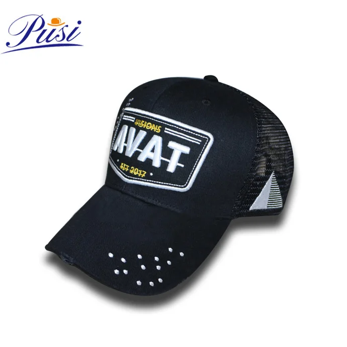
Denim vintage deistressed trucker mesh cap embroidery patch hat 
