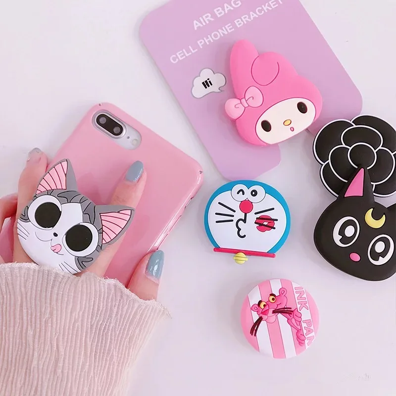 

Cute 3D Cartoon Round Mobile Phone Holder Anti-Drop Airbag Gasbag Stand Bracket Mount For iPhone X XS XR 8 7 6s Samsung