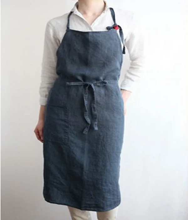 

2019 wholesale OEM Custom Made Barber Kitchen Aprons Cotton Linen Apron For Workshop, Customized color