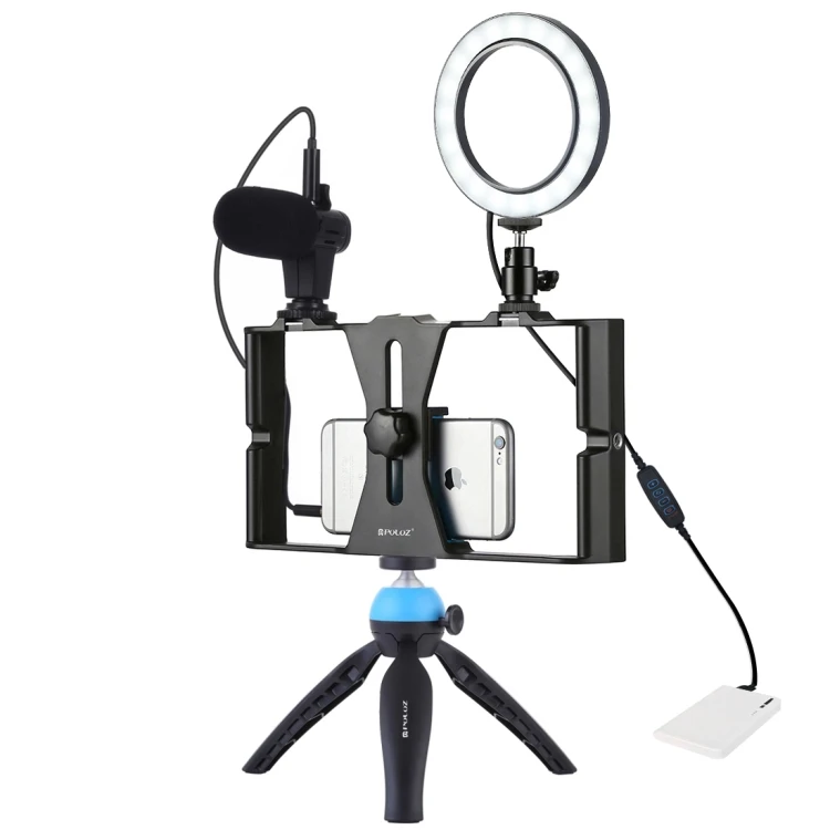 

PULUZ 4 in 1 Vlogging Live Broadcast Smartphone Video Rig + Ring LED Selfie Light + Tripod Mount + Cold Shoe Tripod