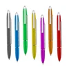 Cheap price popular durable plastic shiny solid colorful barrel metal clip button promotion pull out jump advertising banner pen
