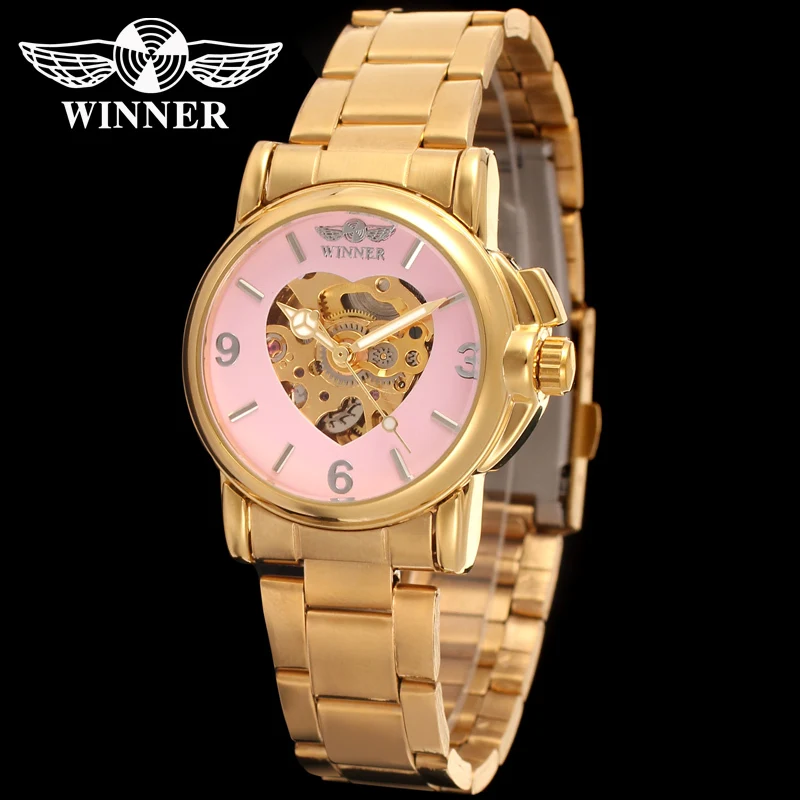 

Women Watches Lovely Heart Design Luxury Brand Women Mechanical Watches Pink Girls Ladies Fashion Skeleton Wristwatch Automatic