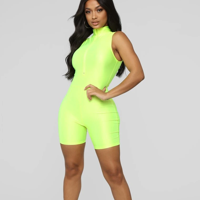 

N11048A Satin sexy sleeveless nightclub fluorescent jumpsuit shorts Europe and America for women, As shown