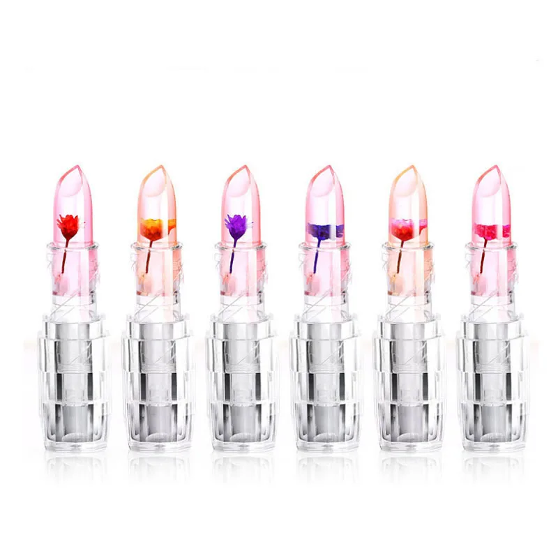 Hot Sale 6 Colors Cosmetic Crystal lip Stick Jelly Flower Lipstick