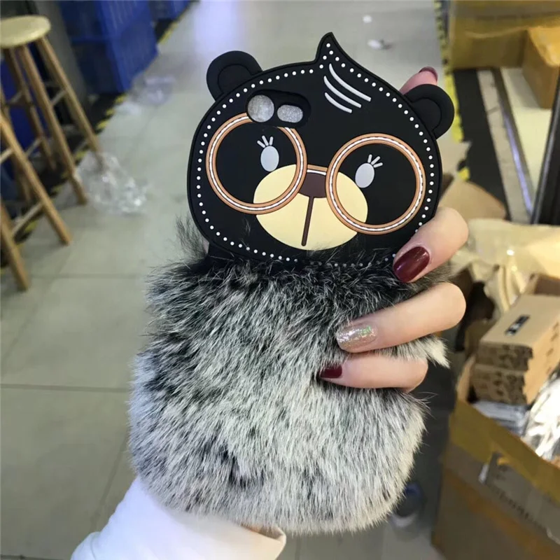 Fashional Cute Glasses Bear Furry Mobile Phone Case For Iphone X Buy
