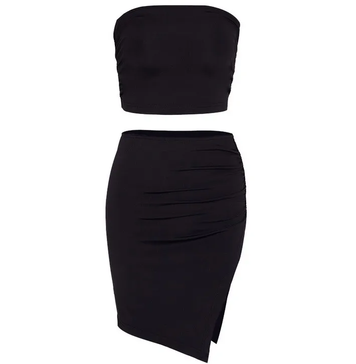 

X87858B women sexy bodycon dress lady night crop top and skirt sets, As picture
