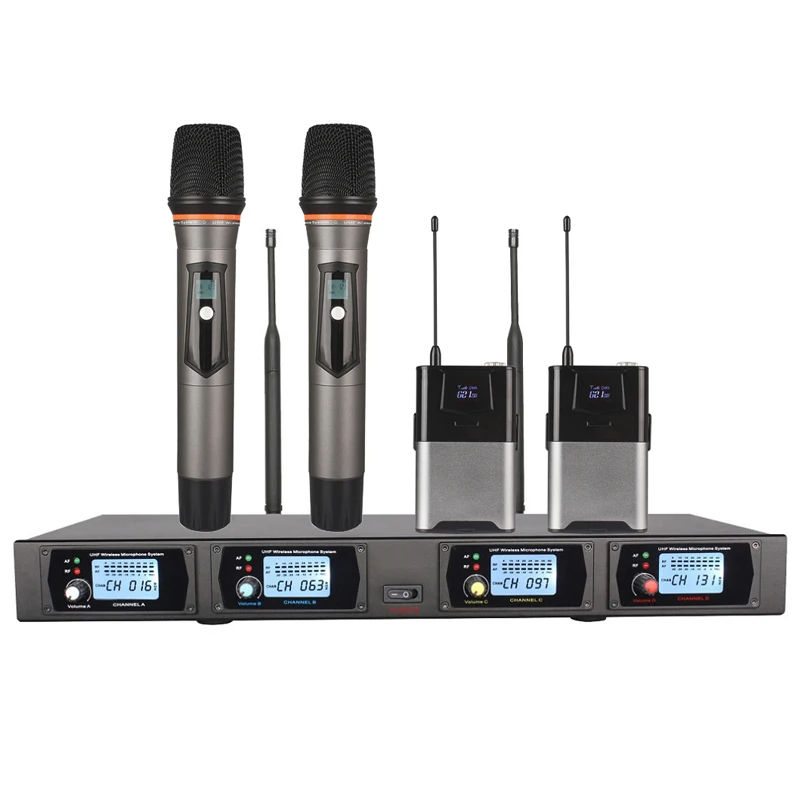 

4 Channel Wireless Karaoke Microphone TW-48 with Handheld Microphone, Black